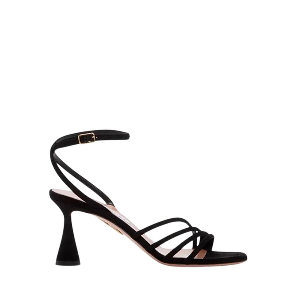 Aquazzura NIB Latour 75 Suede Strappy Sandals in Black Size 38.5
